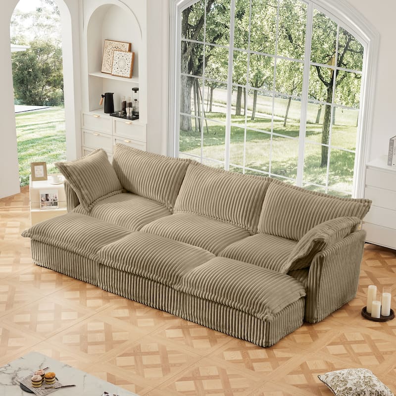 120" Corduroy 3-Seater Sectional Sofa with Ottomans