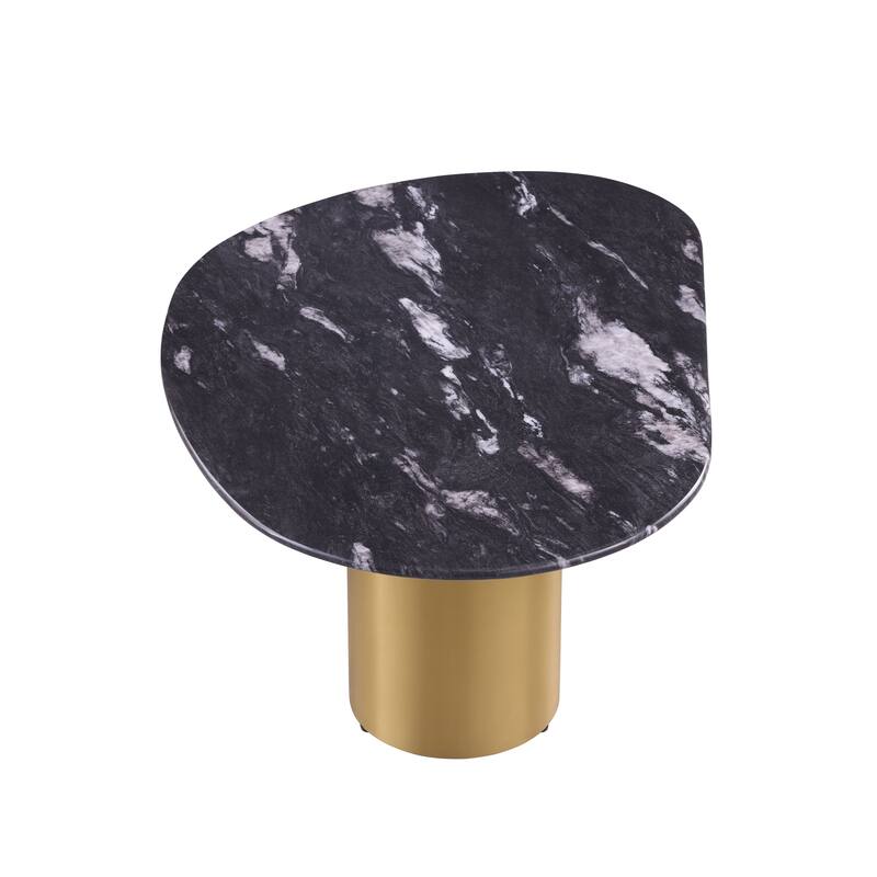 Furniture of America Luvien Modern Grey Sintered Stone Top Oval Coffee Table with Gold Legs