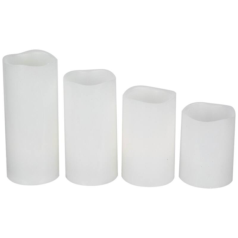 LED Flameless Flickering Solid Wax Pillar Candles - 7" - White - Set of 4
