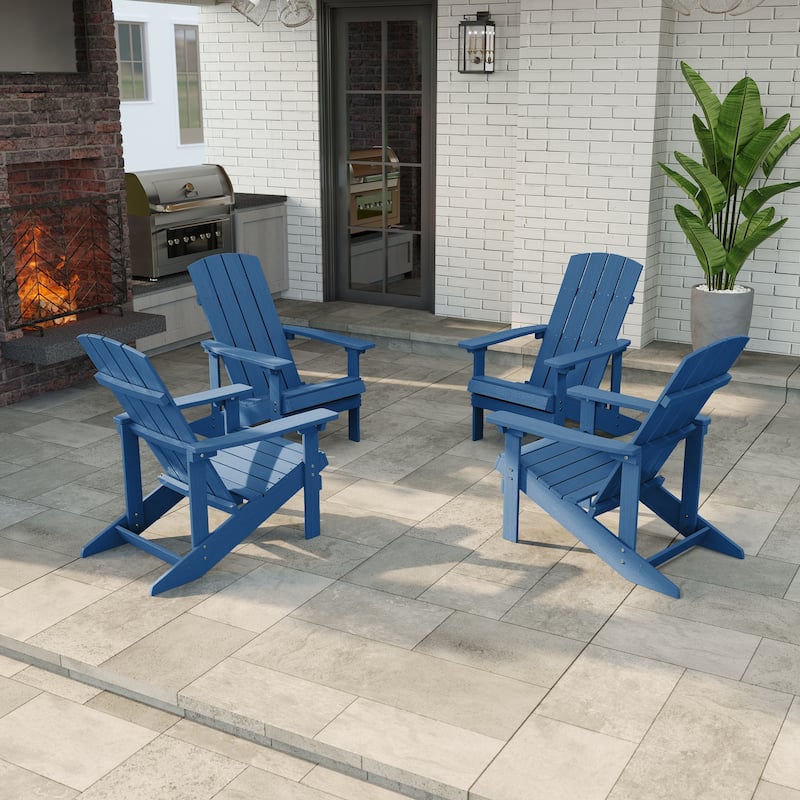 LIVOOSUN Outdoor Recycled Plastic Modern Outdoor Adirondack Chair Set of 1/2/4 - 4 Pieces - Oxford Blue