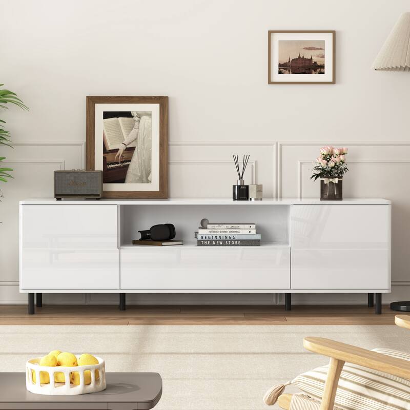 High Gloss Panel Modern TV Console, TV Stand, Entertainment Center with Storage Shelves,TV Cabinet for Living Room, Bedroom