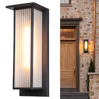 Outdoor Glass Pendant Light, 20 Inch Modern Wall Lights, Black - 1PACK