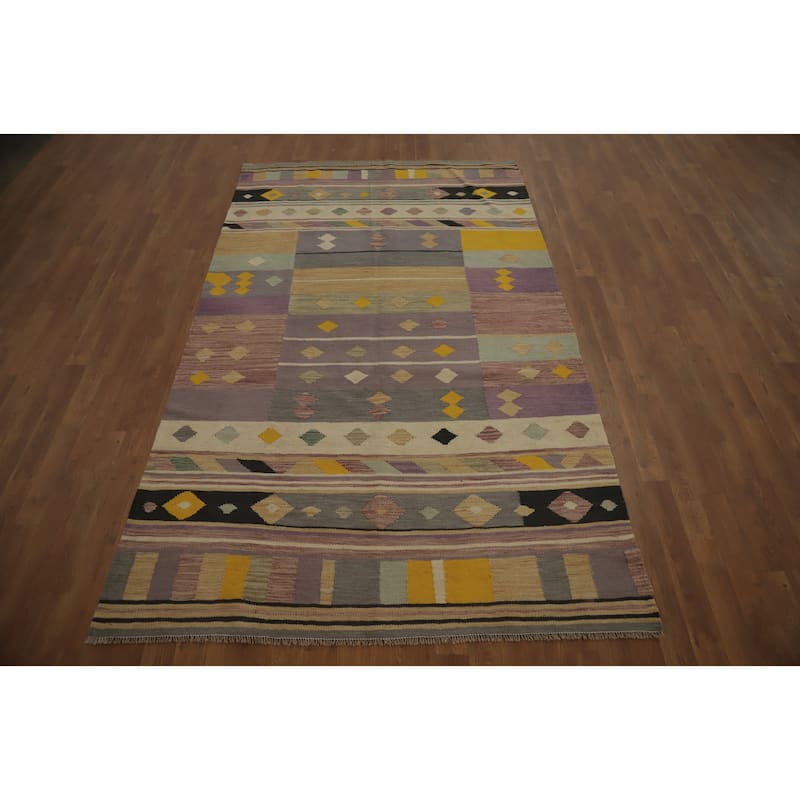 Hand Woven Oriental 100% Wool Carpet Southwestern Tribal Purples Kilim Area Rug - 7' 11'' X 4' 10''
