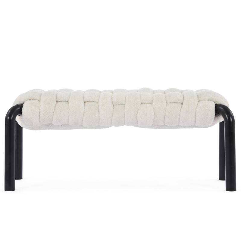 Christopher Knight Home - Teddy Braided Upholstered Bench with Black Metal Legs End-of-Bed Seating