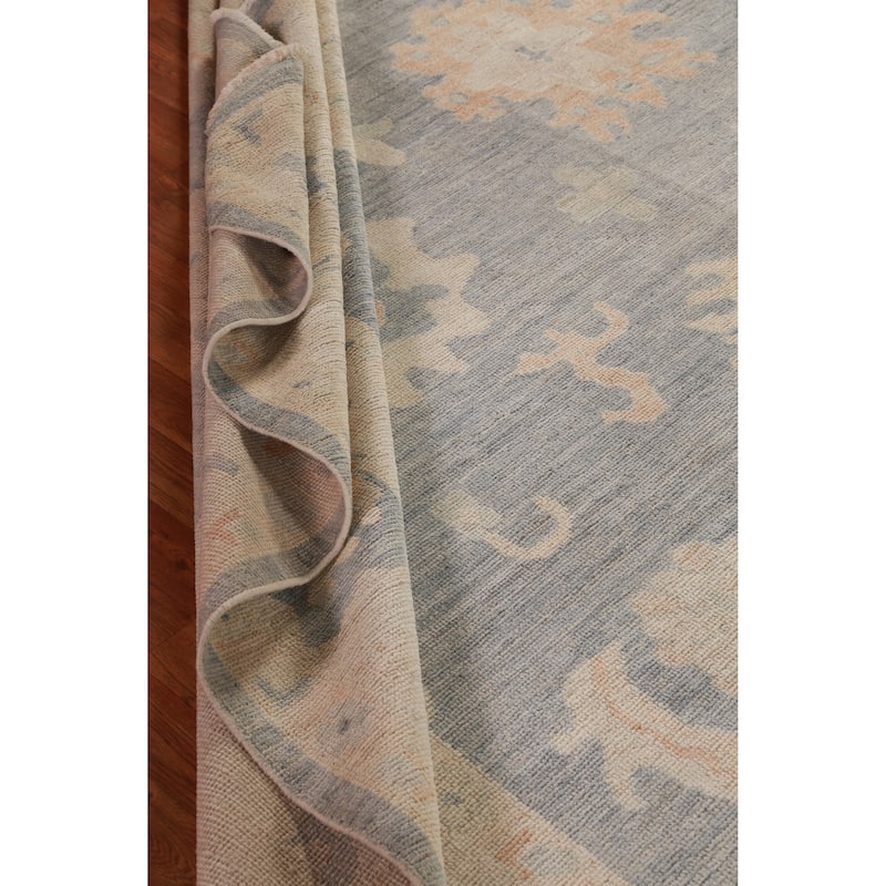 Hand Knotted Oriental 100% Wool Carpet Transitional All-Over Navy Blue & Blues Oushak Area Rug - 12' 1'' X 9' 10''