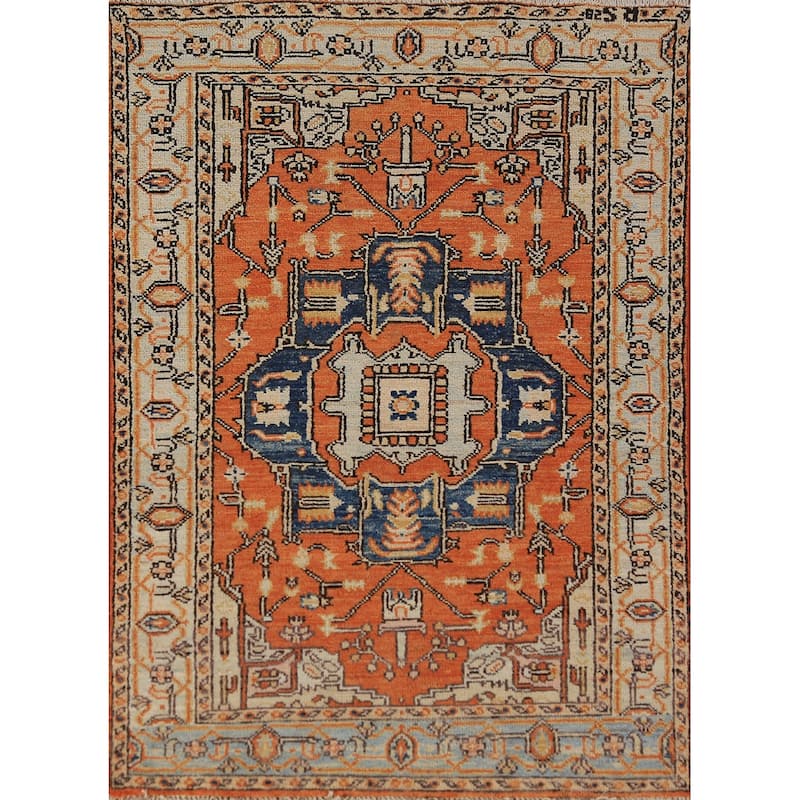 Vegetable Dye Medallion Heriz Serapi Oriental Rug Handmade Wool Carpet - 3'1"x 4'6"