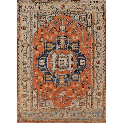 Vegetable Dye Medallion Heriz Serapi Oriental Rug Handmade Wool Carpet - 3'1"x 4'6"