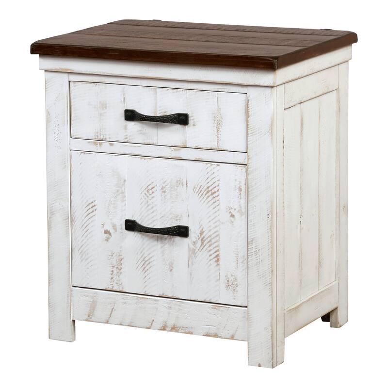 Ynez Farmhouse White Wood 2-Drawer Nightstand with USB Port by Furniture of America