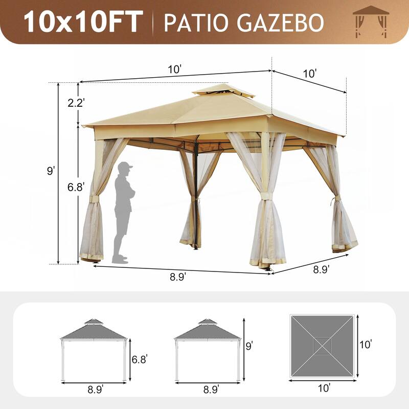 10x10 Outdoor Gazebo Tent with Double Roofs