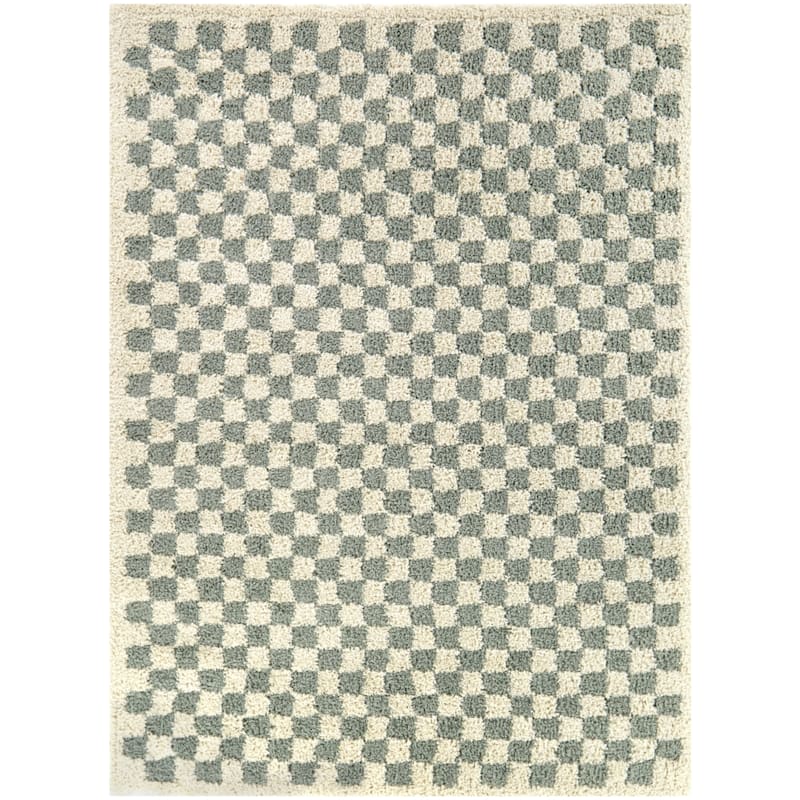 Covey Plush Checkered Thick Shag Area Rug - 5'3" x 7' - Sage