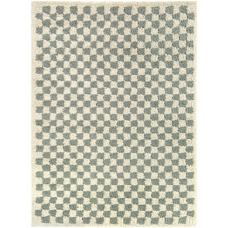 Covey Plush Checkered Thick Shag Area Rug - 6'7" Square - Sage