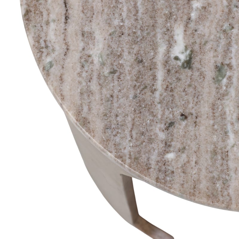 Modern Round Stone Top Accent End Side Table with Wood Base - 22" - 22.25"