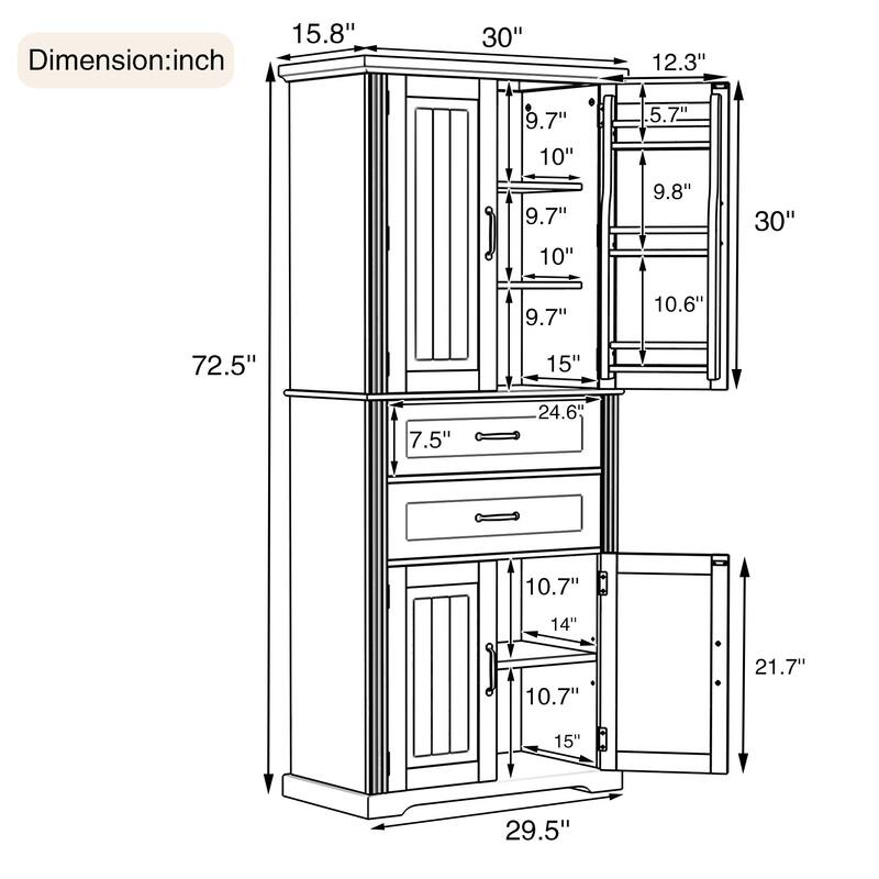 Storage Cabinet with Multi-Functional Storage Space, 2 Drawers with Slide Rails, Adjustable Shelf, Black