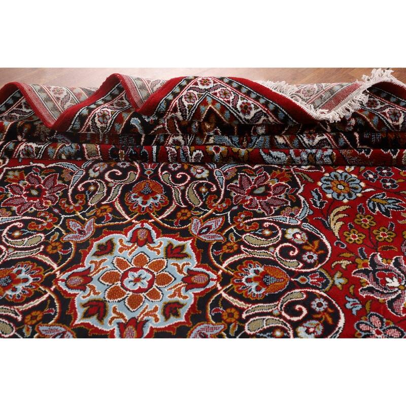 Floral Red Kashan Turkish Area Rug Machine-Made Oriental Carpet - 9'7" x 12'10"