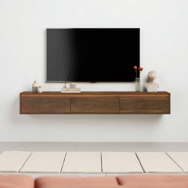 Floating High Gloss Wall Mounted TV Stand with LED Lights, USB Ports and Power Outlet for 60 to 69 Inch TVs