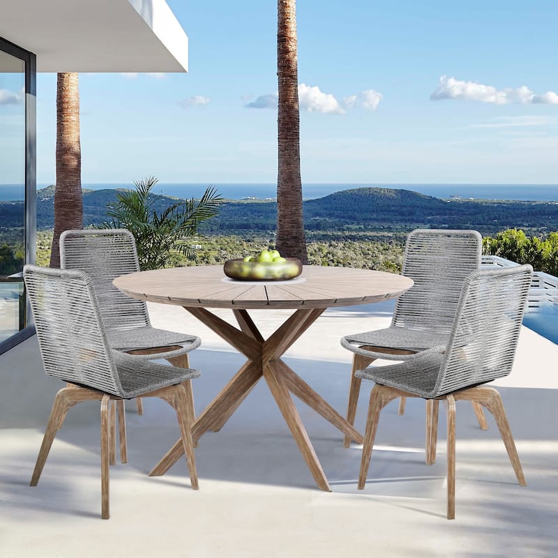 Oasis and Island 5 Piece Eucalyptus and Concrete Outdoor Patio Dining Set
