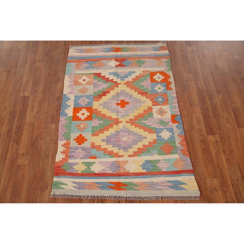 Southwestern / Geometric Kilim Accent Rug Flatweave Wool Carpet - 3'3"x 5'0"
