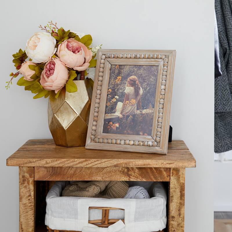 Wood Beaded 1 Slot Photo Frame - Light Brown - Roche River Decor