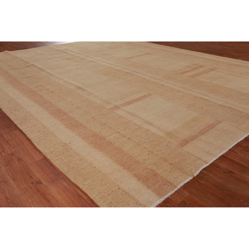 Hand Woven Oriental 100% Jute Carpet Southwestern Modern Beige & Ivories Kilim Area Rug - 9' 8'' X 8' 1''