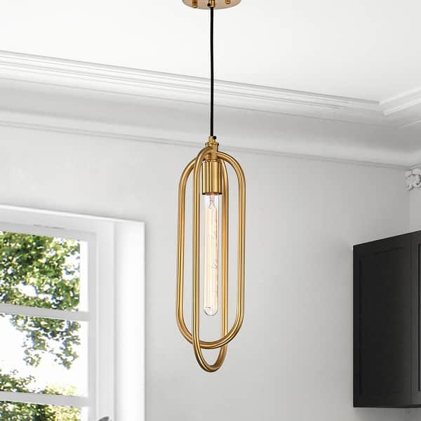slide 2 of 4, Pristin Gold Abstract Open Metal Frame 1-Light Pendant Light