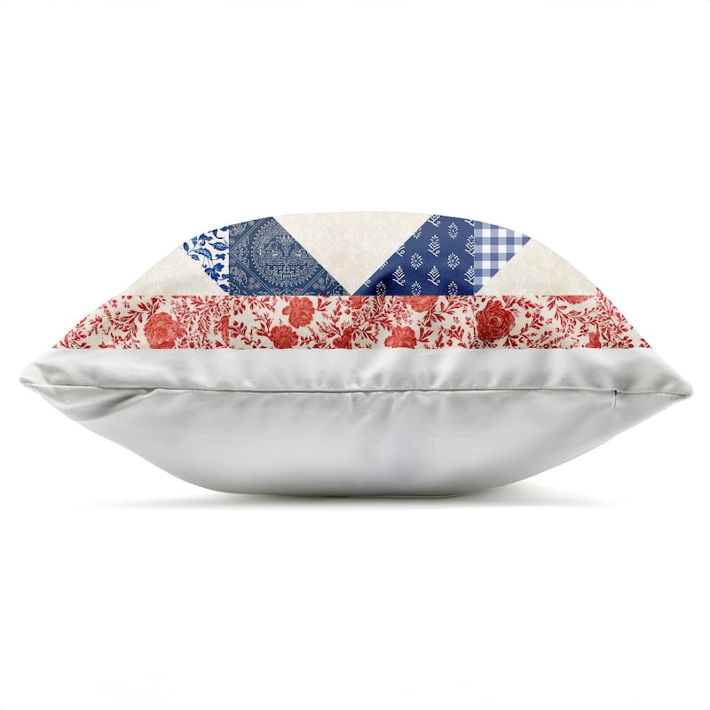 Stupell Collaged Quilt Patterns Red & Blue Printed Outdoor Throw Pillow Design by Susan Arnot