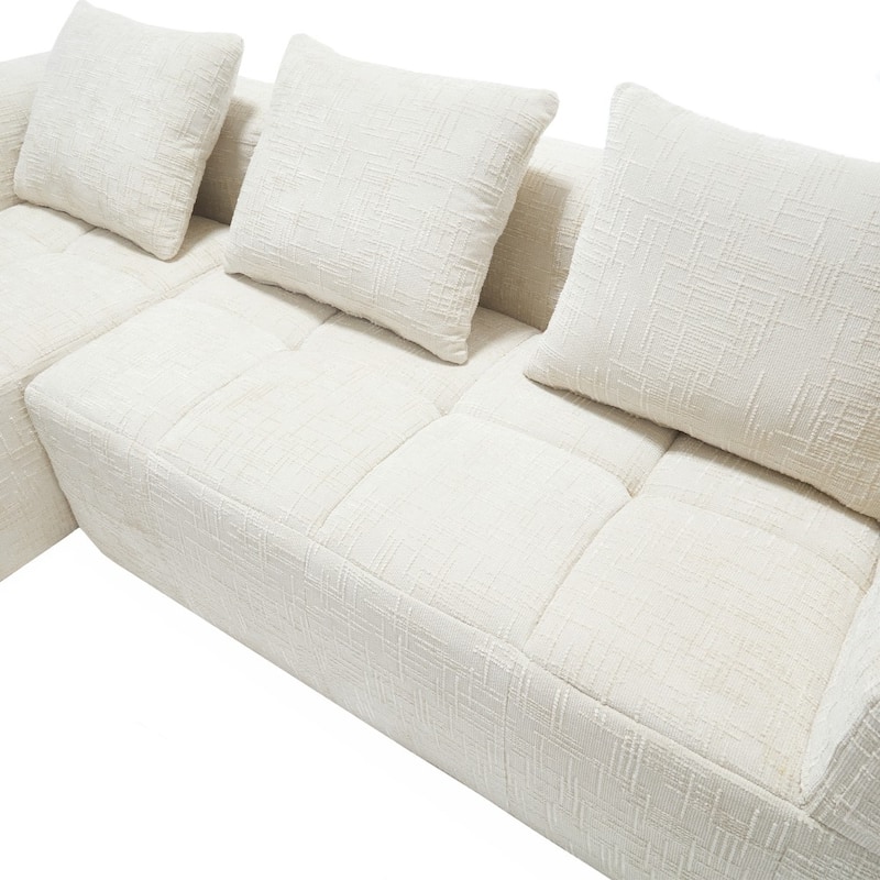 98.42" Modern Chenille L-shaped Modular Sectional Sofa with Chaise Lounge and Small Side Pockets