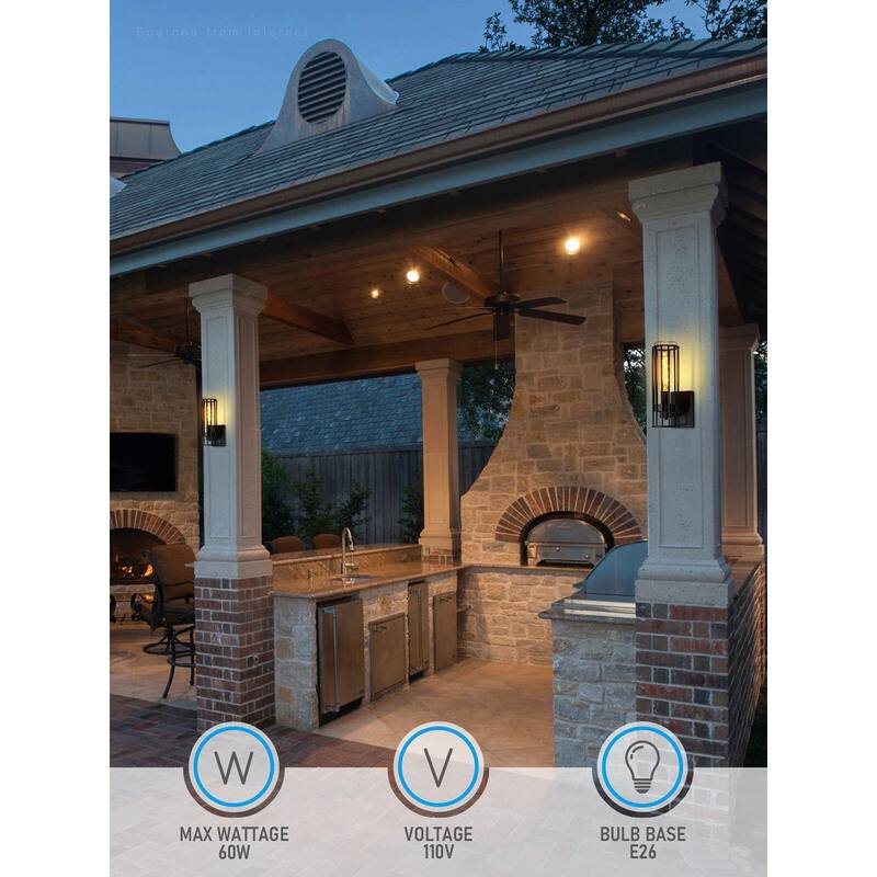 Exterior Wall Sconce, Geometric Style, Max 60W E26 Base, Black - 2pack