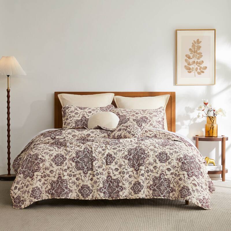 Persia 7-Piece Oversized Quilt Bedding Set - Eggplant - 7 Piece - King