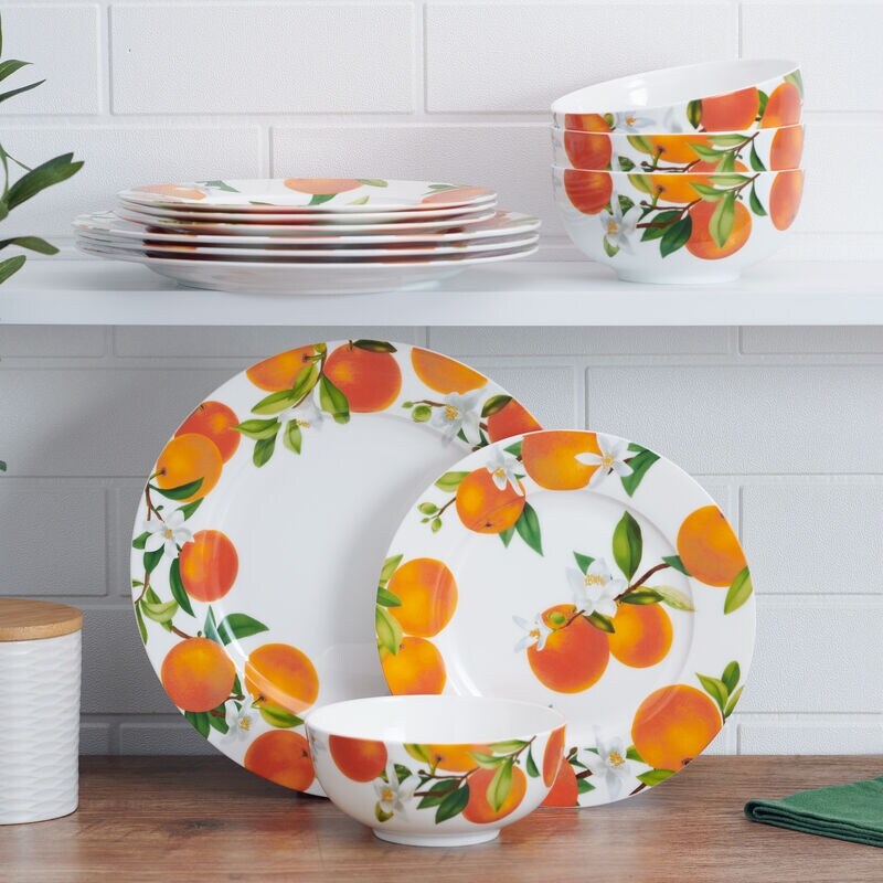 Mikasa Mandarin 12 Piece Lightweight Chip Resistant Bone China Dinnerware Set Service for 4