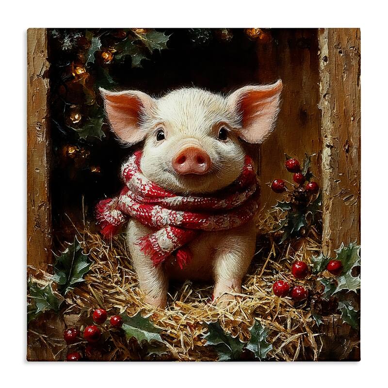 Stupell Pig with Holiday Garlands Canvas Wall Art Design By Riley B - 24 x 24