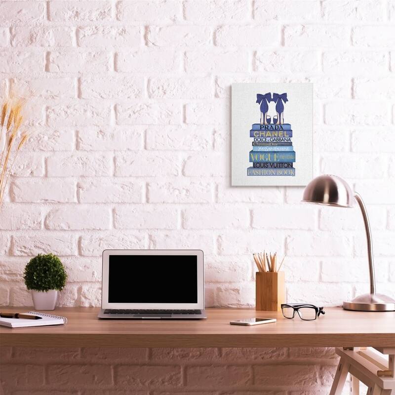 Stupell Blue Bow Heels above Iconic Designer Books Canvas Wall Art