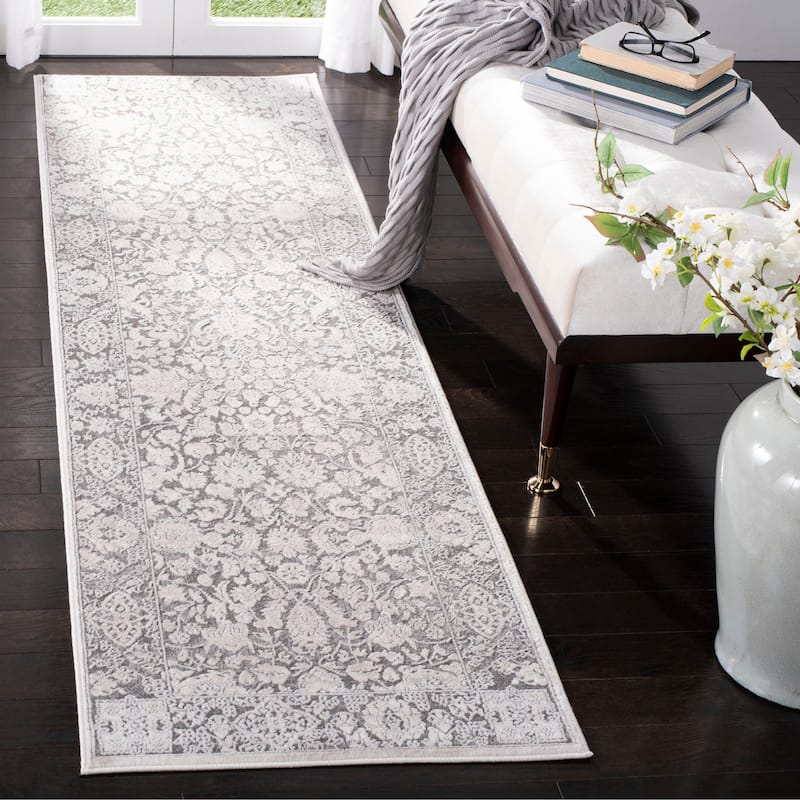 SAFAVIEH Reflection Eulah Modern Oriental Polyester Rug - 2'3" x 10' Runner - Dark Grey/Cream
