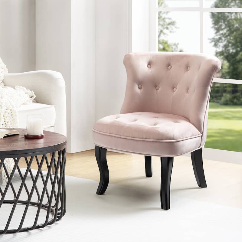 Paolino 25.1" Wide Traditional Velvet Button-tufted Back Stools with Wood Legs by HULALA HOME