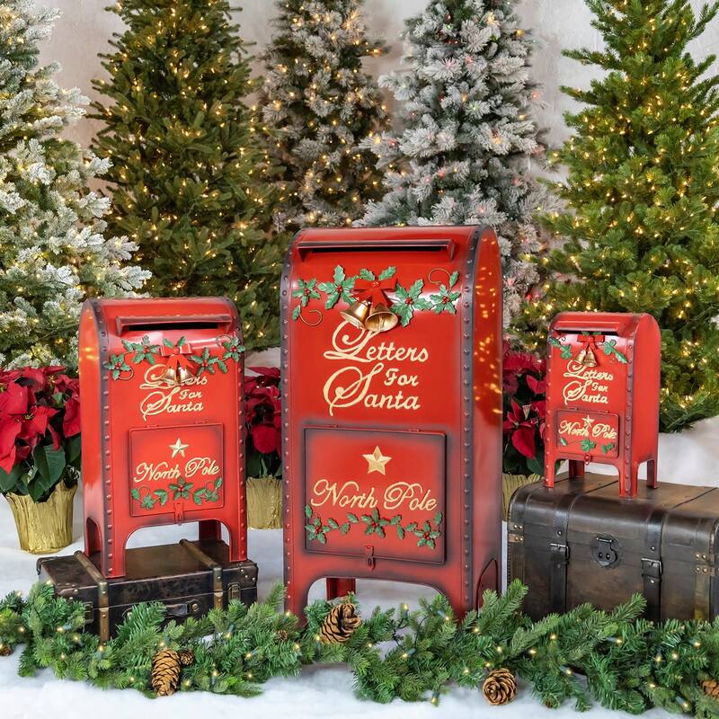Set of 3 "Letters to Santa" Mailboxes - Red - Large - Large - Gnome - Red