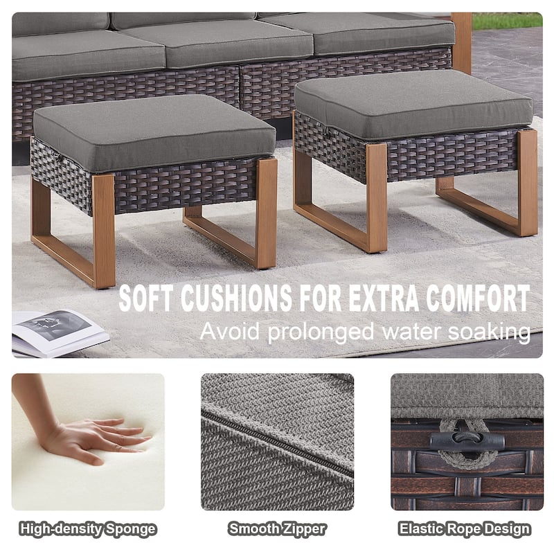 Gymojoy 7 Pieces Patio Sofa with Rattan Swivel Rocking Chair Ottomans Outdoor Conversation Set