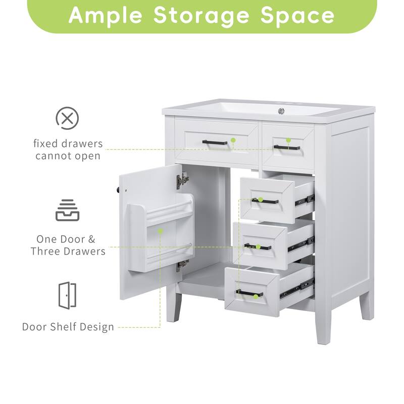 30" Bathroom Vanity with Sink Combo, Green Bathroom Cabinet with Drawers, Solid Frame and MDF Board