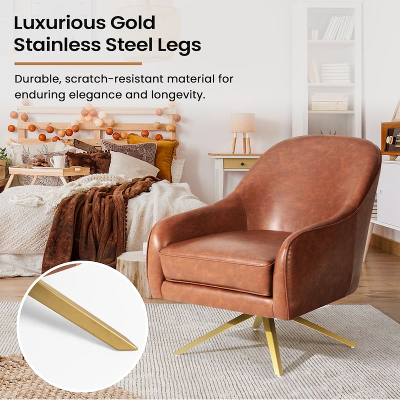 Modern Upholstered 360-degree Swivel Accent Chair Faux Leather Sofa Chair