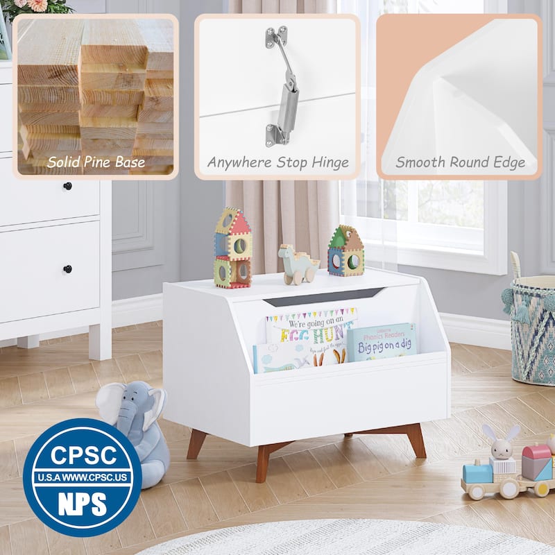COSTARS White Wooden Kids Toy Chest and Storage Organizer Bench with Front Book Storage Area