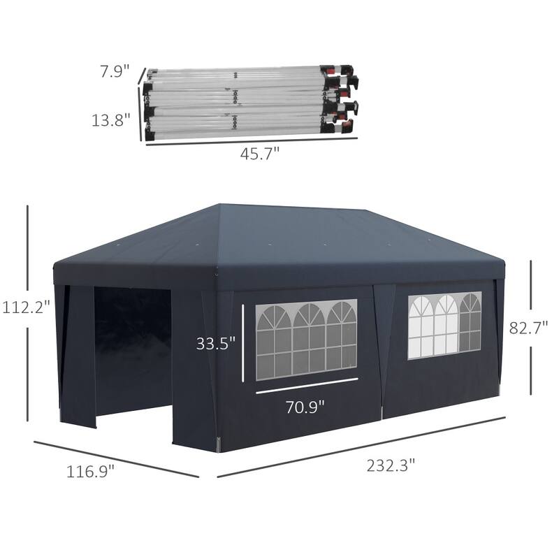Foldable Pop-Up Gazebo Party Tent with Adjustable Legs and Windows 2 Doors Included Carry Bag - 232.25" L x 117" W x 112.25" H