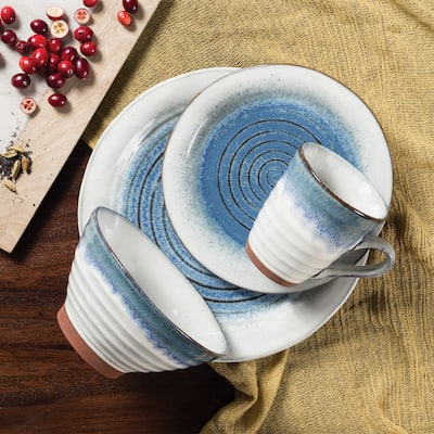 Sango Talia 16-Piece Stoneware Dinnerware Set with Round Plates, Bowls, and Mugs, Dusk Blue