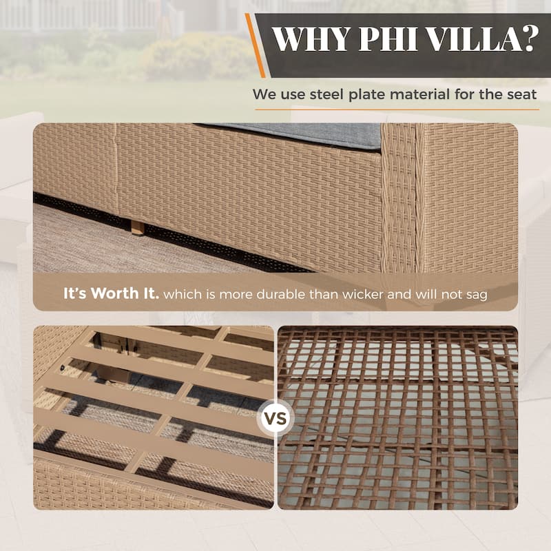 MAISON ARTS 6-Piece Luxury Wicker Patio Conversation Sofa Set with Curved Armrests with Cushions for Lawn Backyard Deck