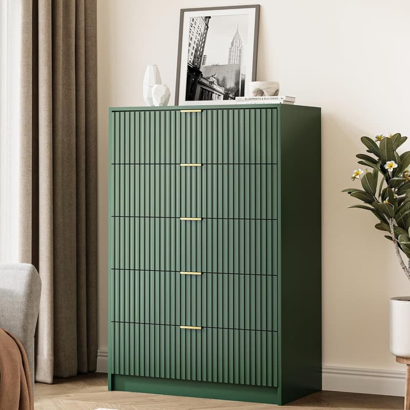 5 Drawer Dresser, 32 Inch Wide Chest with Gold Handles for Bedroom Living Room