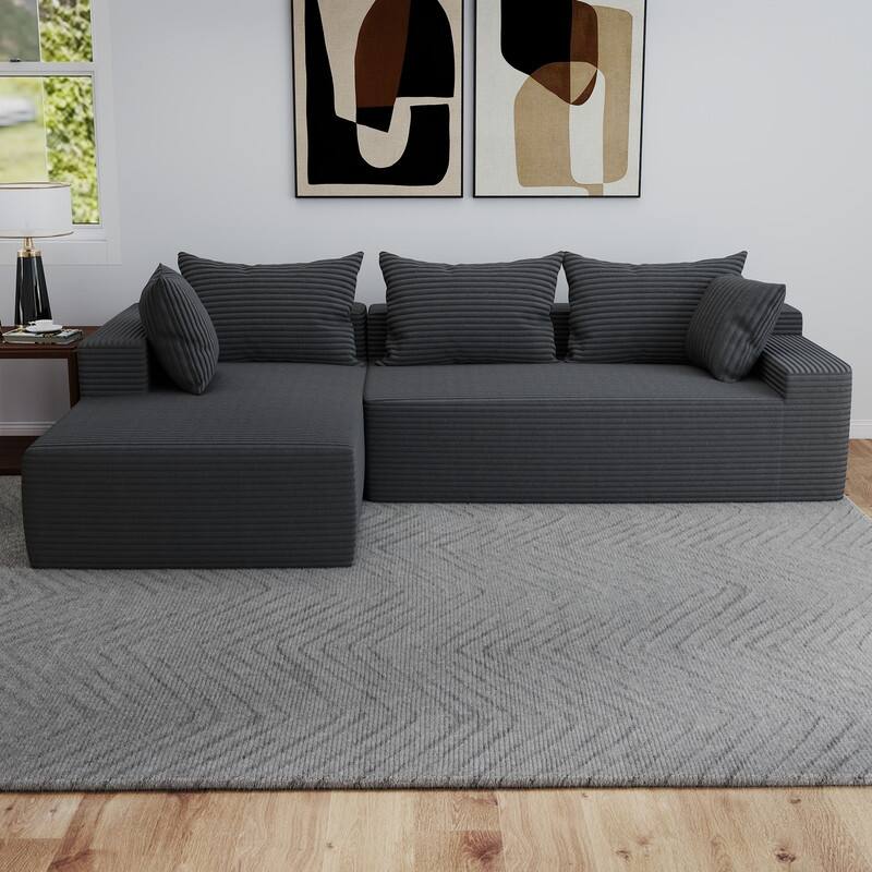 L-Shaped No Assembly Required Upholstery Sofa Deep Seat Modular Sofa - Grey