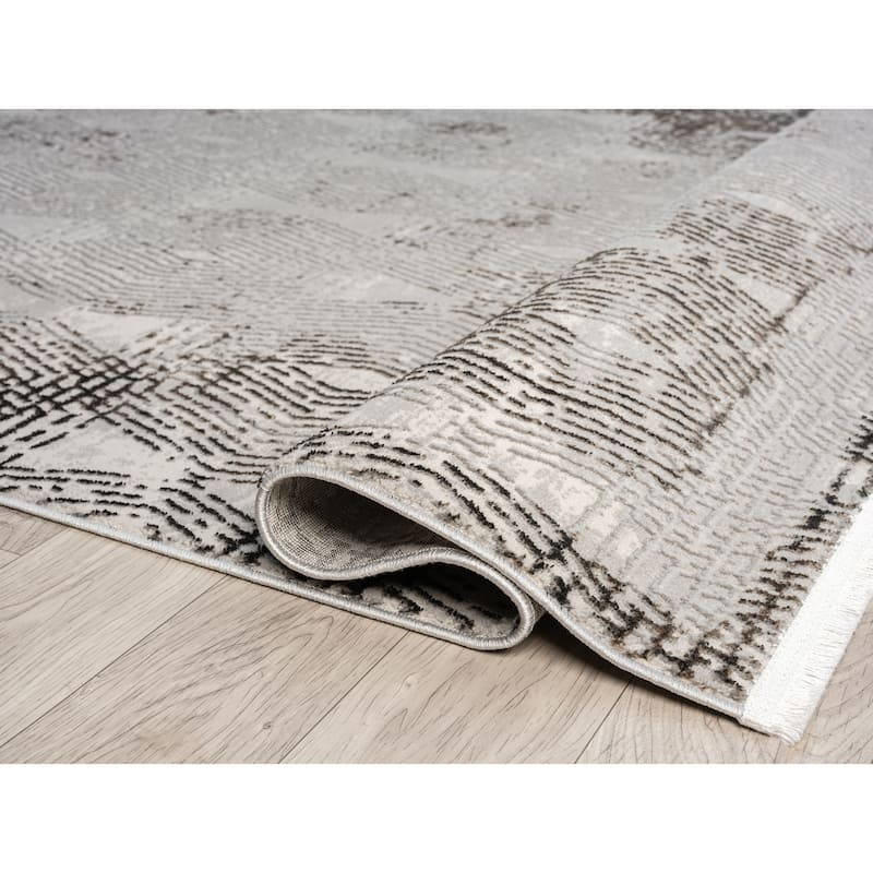 Obsession Collection Light Grey Abstract Area Rug