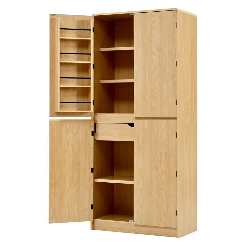 Farmhouse 72" Tall Kitchen Pantry Cabinet, Freestanding Curved Design with Adjustable Shelves and Hidden Drawer