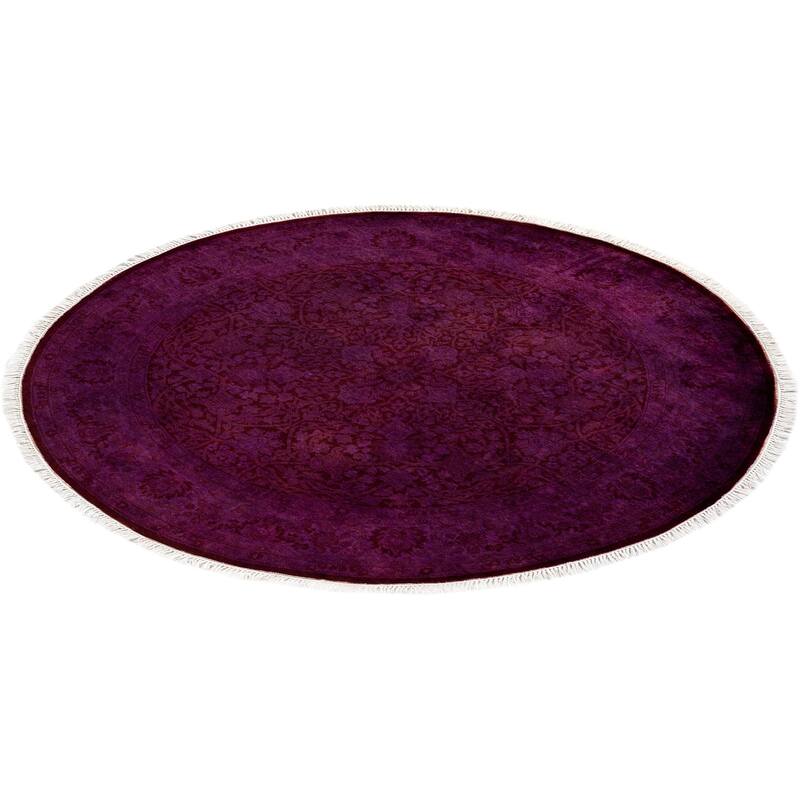 Overton Hand Knotted Wool Vintage Inspired Modern Contemporary Overdyed Purple Round Area Rug - 4' 1" x 4' 1"