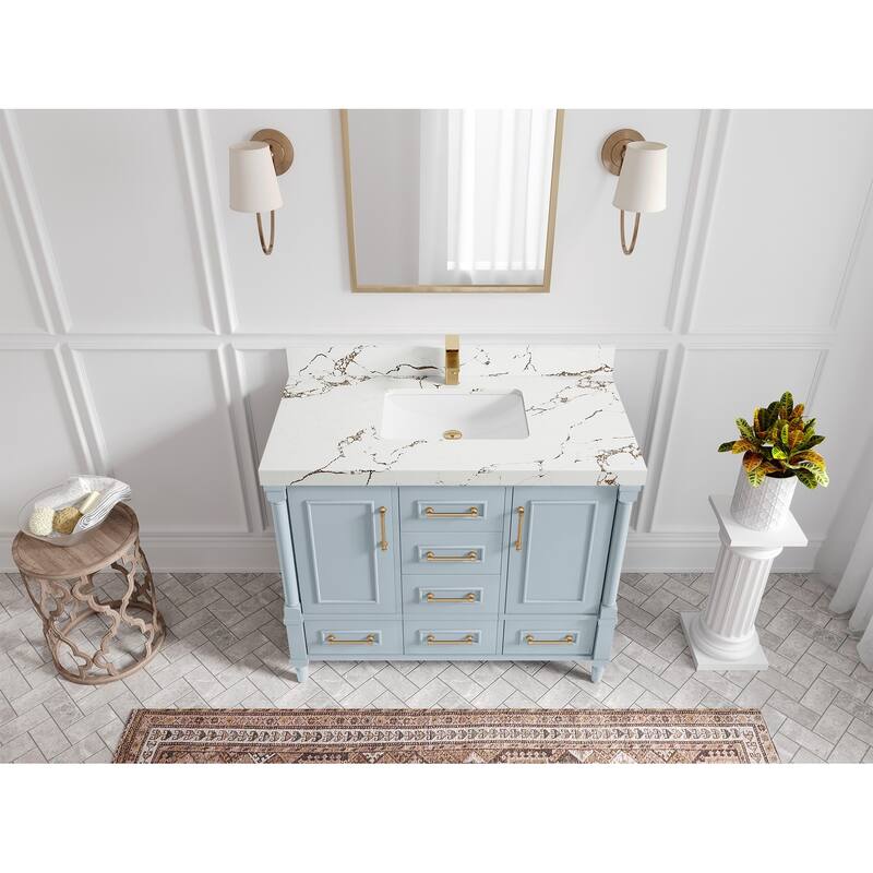 Willow Collections 42 in. W x 22 in. D Aberdeen Single Bowl Sink Bathroom Vanity in Pewter Green with Countertop