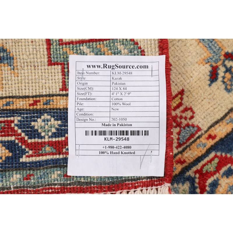 Tribal Kazak Oriental Accent Rug Hand-Knotted Wool Carpet - 2'9" x 4'1"