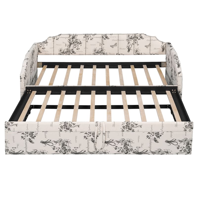 Twin Upholstered Daybed with Pop-Up Trundle, USB Charging Ports, Convertible Sofa Bed