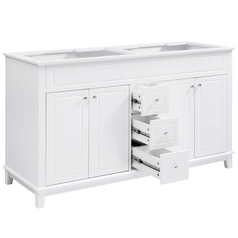 Christopher Knight Home - 58" Classic Wood Bathroom Vanity Cabinet with 3 Drawers & 4 Doors, Soft-Close, White.